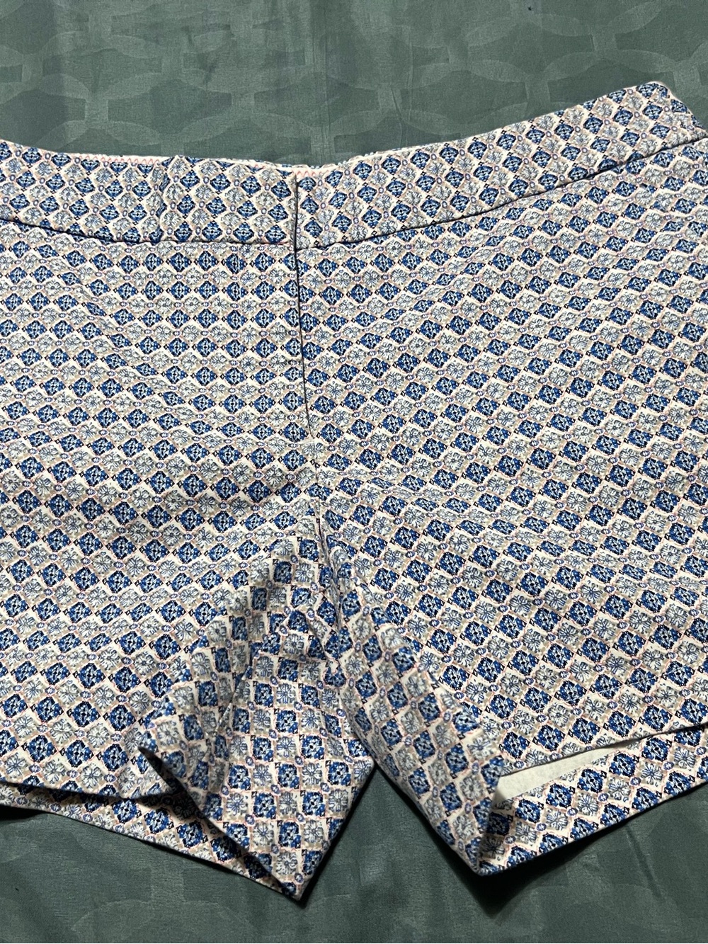 Kenar Blue and White Geometric High-Waist Shorts